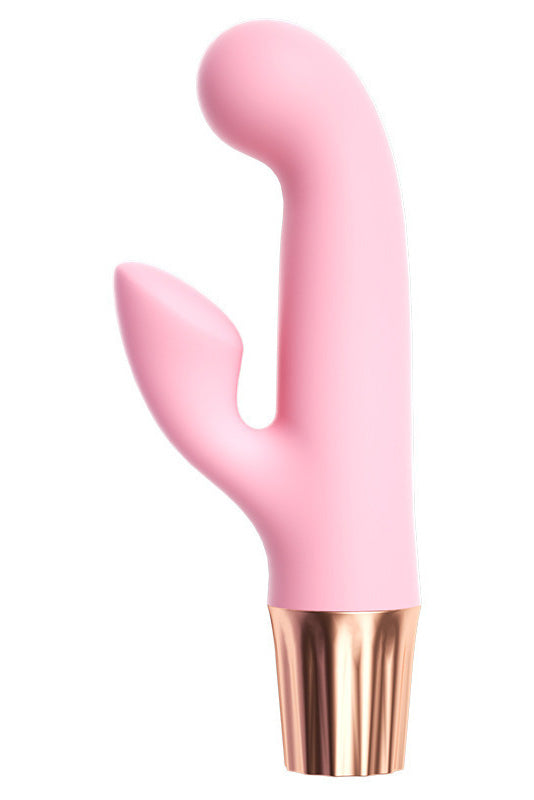 Mini vibrator dual din silicon moale, pentru stimulare vaginala si clitoridiana, Roz, TOY524-5