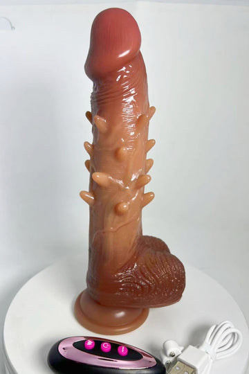 Vibrator Dildo Ultra-Realist cu Textură Stimulatoare, Funcție Telescopică (Thrusting) și Încălzire, Silicon Medical, Reîncărcabil USB, Nude, TOY534-152