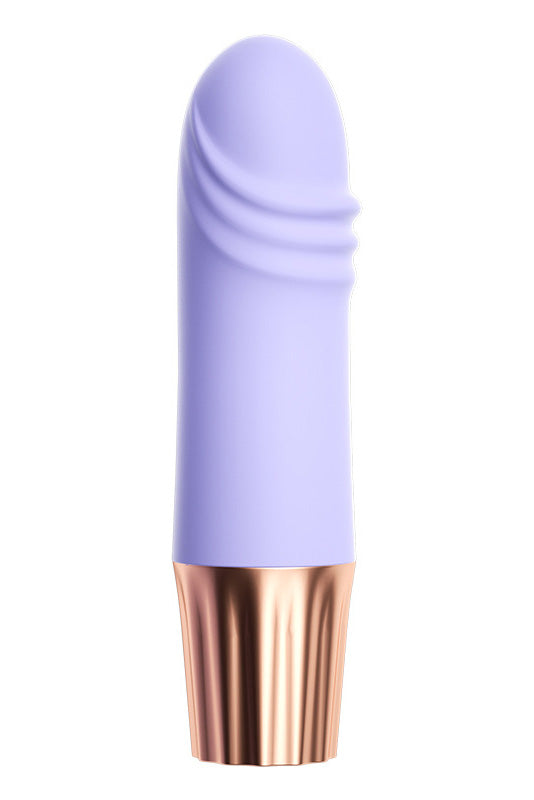 Mini vibrator din silicon moale si capul cu striatii, Lila si Auriu, TOY535-112