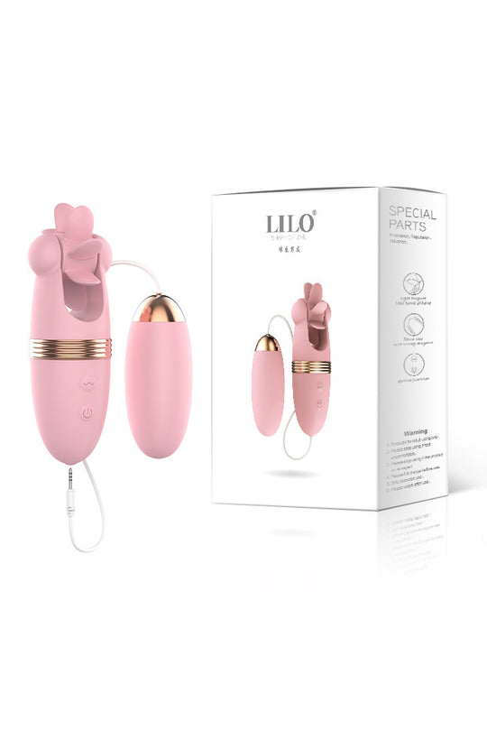 Vibrator dublu format din rota cu "limbi" pentru stimulare clitoridiana si ou pentru stimulare vagina, Roz, TOY542-5