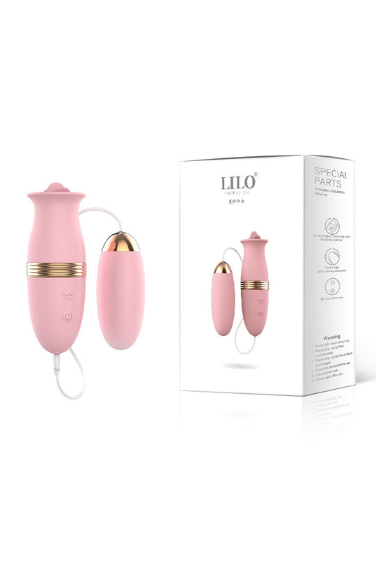 Vibrator dublu format din limba pentru stimulare clitoridiana si ou pentru stimulare vagina, Roz, TOY543-5