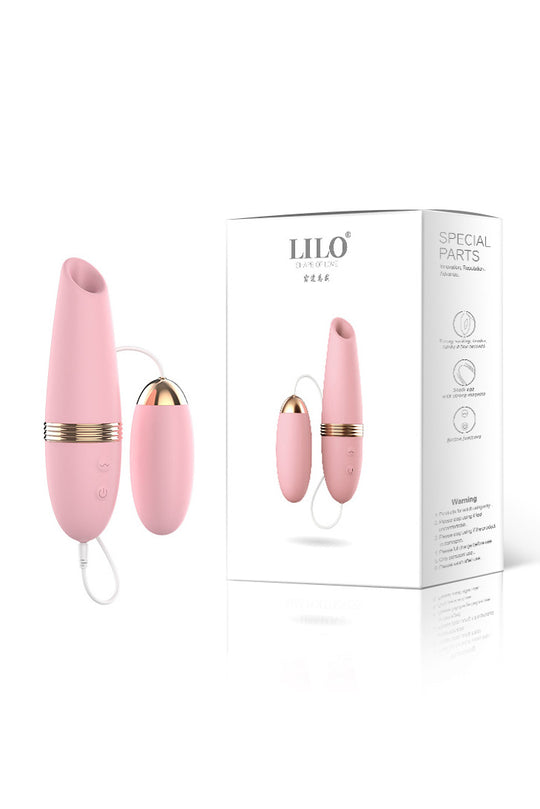 Vibrator dublu format din partea de suctiune pentru stimulare clitoridiana si ou pentru stimulare vagina, Roz, TOY544-5