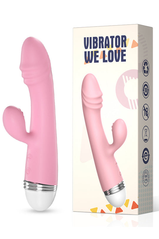 Vibrator dual roz cu 2 motoare, 10 viteze, stimulare vaginala si clitoridiana, Roz, TOY549-5
