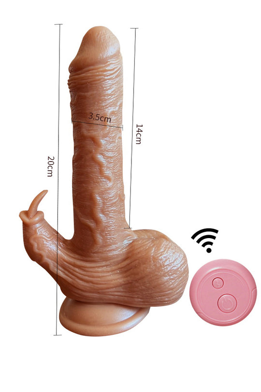 Vibrator dual tip dildo ultrarealistic cu functii telescopice, de rotire si vibrare, pentru stimulare vaginala si clitoridiana, Nude, TOY550-152