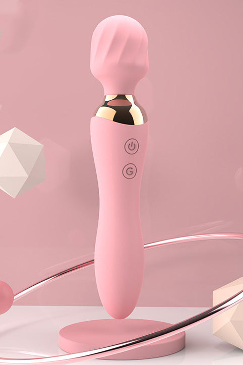 Vibrator tip wand cu functie dubla de vibrare la ambele extremitati, pentru stimulare clitoridiana si vagina, Roz, TOY554-5