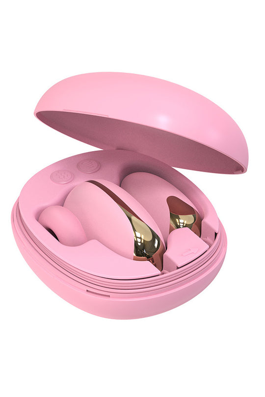 Vibrator dublu, ou pentru stimulare vaginala si de suctiune pentru stimulare clitoridiana, Roz, TOY555-5