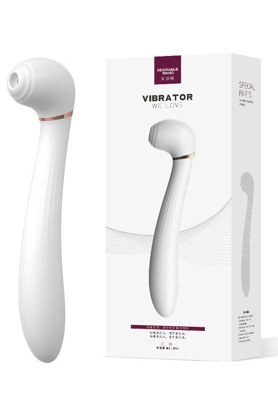 Vibrator cu 2 capete, are functie de vibrare si de suctiune, Alb si Auriu, TOY557-2