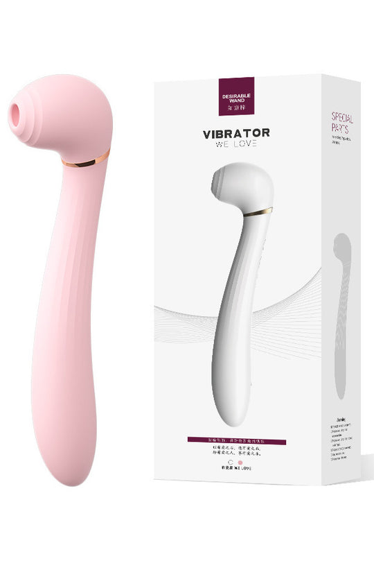 Vibrator cu 2 capete, are functie de vibrare si de suctiune, Roz si Auriu, TOY557-5