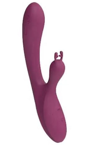 Vibrator dual tip iepuras cu 2 motoare puternice, pentru stimulare vaginala si clitoridiana simultana, Visiniu, TOY559-3