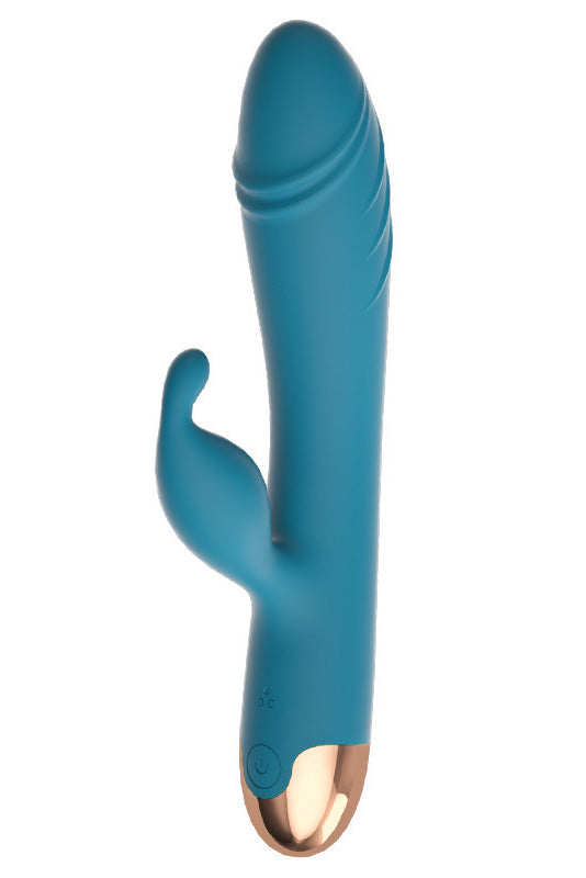 Vibrator dual cu functie de rotire si vibrare, pentru stimulare vaginala si clitoridiana, Verde, TOY560-12