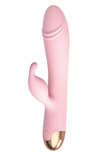 Vibrator dual cu functie de rotire si vibrare, pentru stimulare vaginala si clitoridiana, Roz, TOY560-5