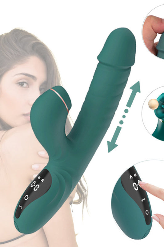 Vibrator dual cu functie telescopica, stimulare vaginala si clitoridiana, Verde,  TOY590-12