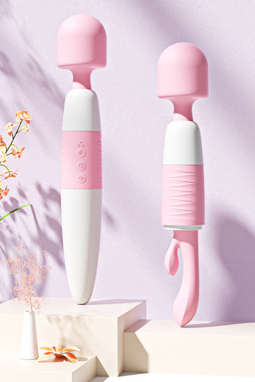 Vibrator tip wand cu 2 capete, pentru stimulare clitoridiana si vaginala, Alb si Roz,  TOY591-25