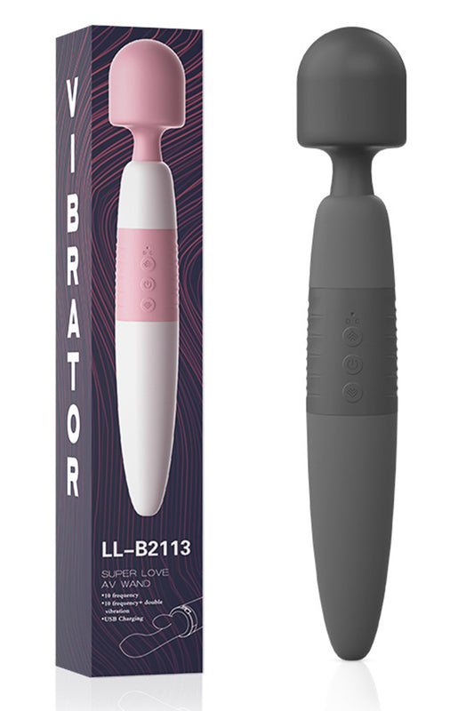 Vibrator tip wand cu 2 capete, pentru stimulare clitoridiana si vaginala, Gunblack,  TOY591-61