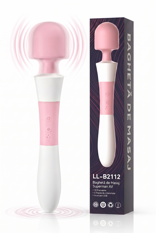 Velvet Wand Max – Vibrator Magnific Tip Baghetă, Stimulare Profundă și Design Ergonomic, Roz+Alb,  TOY616-225