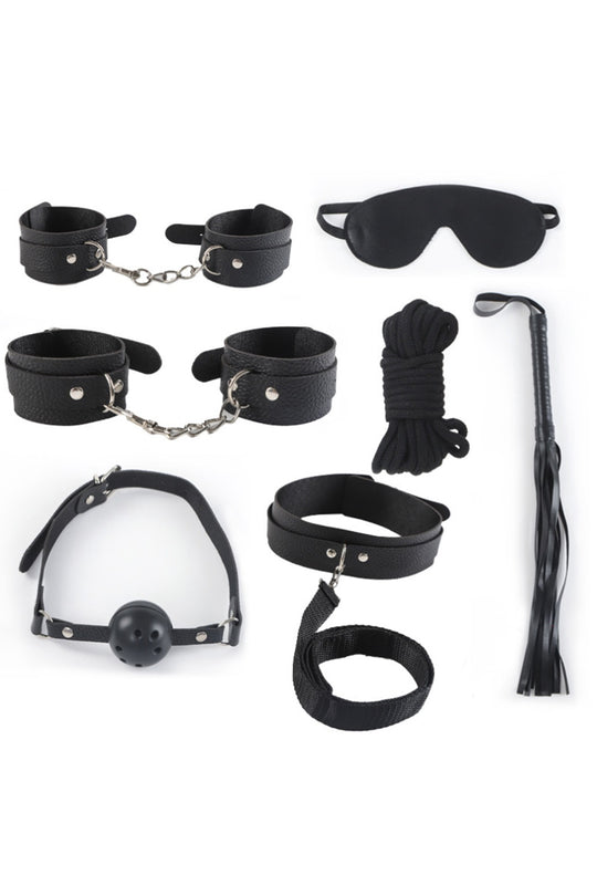 Set fetish 8 piese din piele ecologica, Negru, TOY95-1