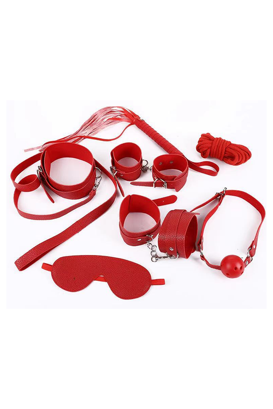 Set fetish 8 piese din piele ecologica, Rosu, TOY95-3
