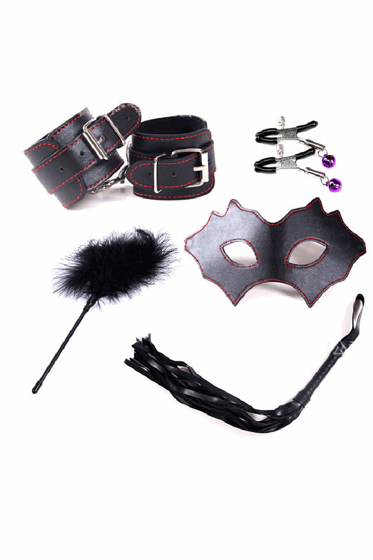 Set fetish/BDSM din 5 piese - piele ecologica, Negru, TOY97-1
