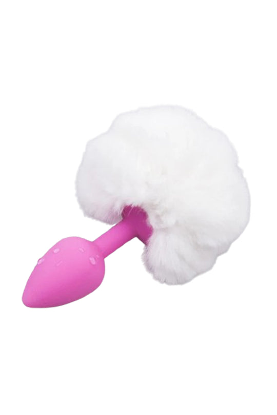 Dop anal (Butt Plug) din silicon, accesorizat cu coada pufoasa de iepuras, Alb TOY401-2