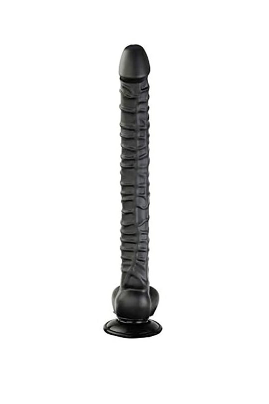 Dildo gigantic, realistic cu striatii si ventuza din silicon, negru TOY343-1