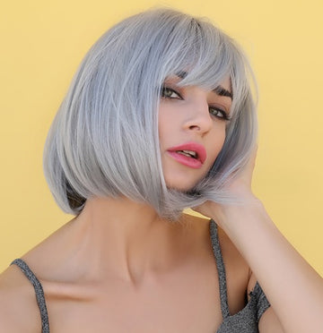 Peruca cu par blond-gri model bob cu par lung si breton PER117-6