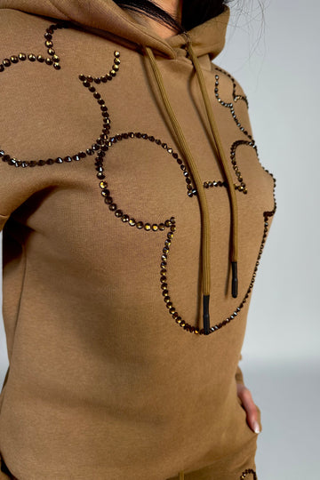 Trening fashion OVERSIZE din bluza si pantaloni accesorizat cu strasuri colorate V627-8