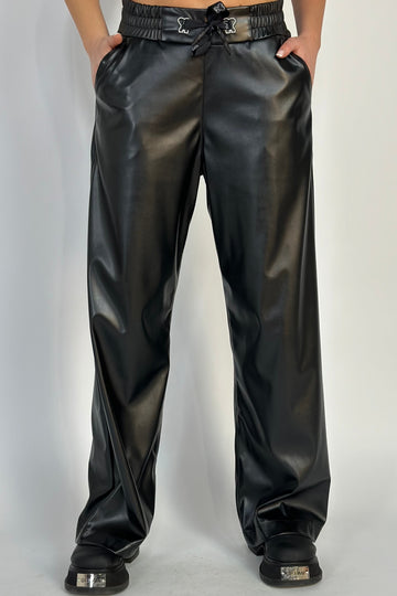 Pantaloni fashion, oversize cu talie inalta din piele ecologica V639-1