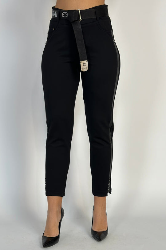 Pantaloni casual cu talie inalta din material elastic V641-1