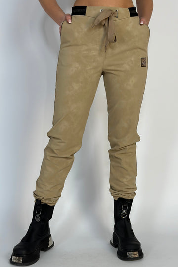 Pantaloni casual cu talie inalta din piele ecologica elastica V645-100