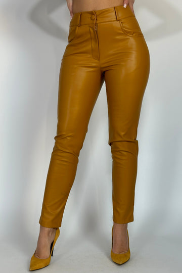 Pantaloni fashion cu talie inalta model skinny din piele ecologica V649-16