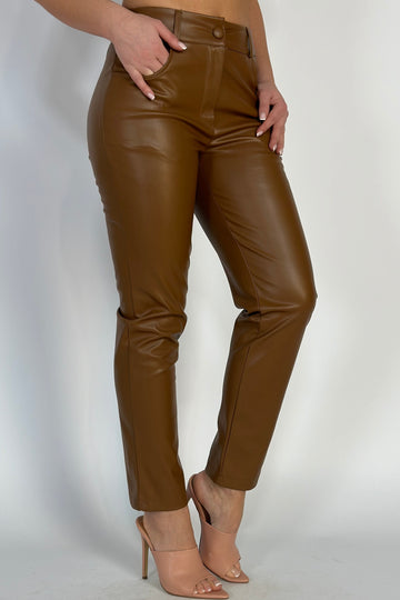 Pantaloni fashion cu talie inalta model skinny din piele ecologica V649-8