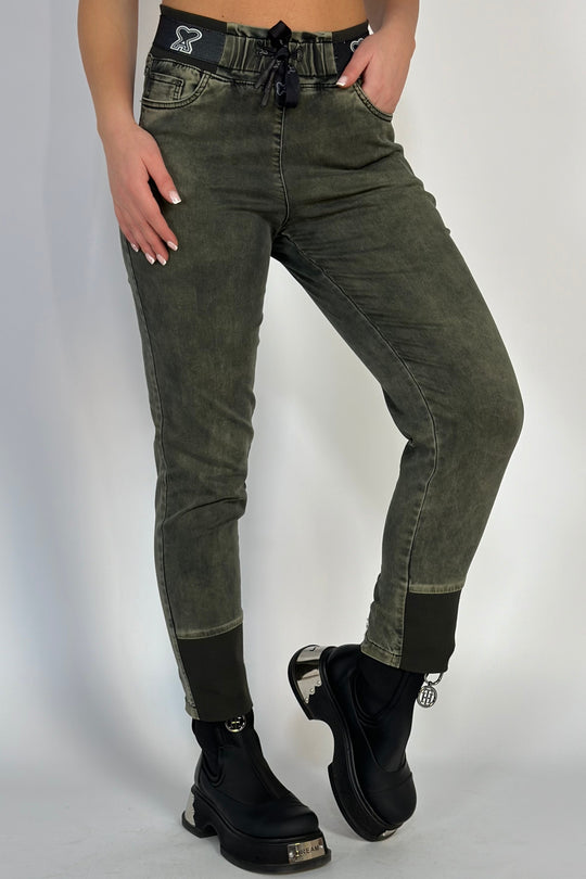 Blugi casual cu talie inalta din  bumbac elastic, model vagabond V653-120