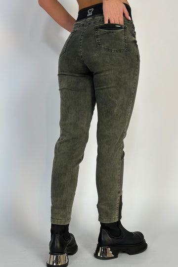 Blugi casual cu talie inalta din  bumbac elastic, model vagabond V653-120