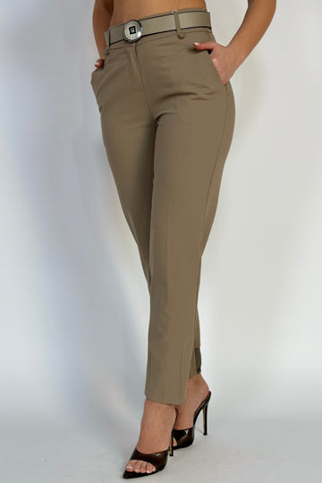 Pantaloni lungi casual/eleganti cu curea in talie si elastic la glezne Y629-15