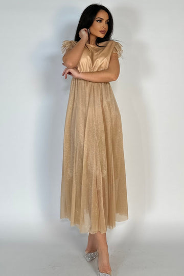 Rochie lunga eleganta fara maneci accesorizata cu sclipici Y653-8813