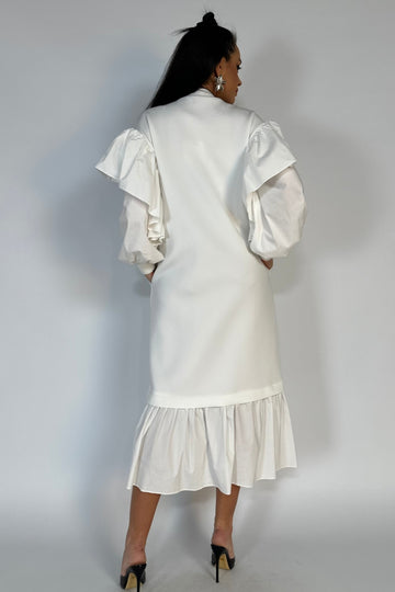 Rochie lunga casual, oversize, accesorizata cu volanase, strasuri si pietre lucioase Y655-2