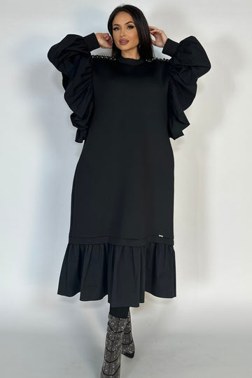 Rochie lunga eleganta accesorizata cu pietricele si volanase Y667-1