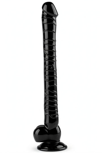 Dildo gigantic, realistic cu striatii si ventuza din silicon, negru TOY343-1