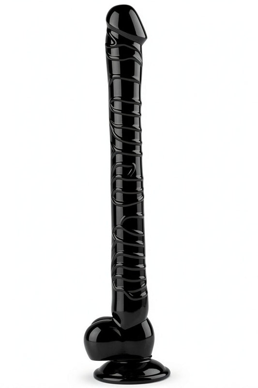 Dildo gigantic, realistic cu striatii si ventuza din silicon, negru TOY343-1