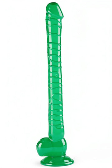 Dildo gigantic, realistic cu striatii si ventuza din silicon, verde TOY343-12