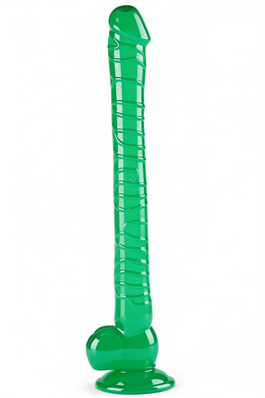 Dildo gigantic, realistic cu striatii si ventuza din silicon, verde TOY343-12