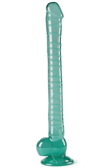 Dildo gigantic, realistic cu striatii si ventuza din silicon, transparent TOY343-00