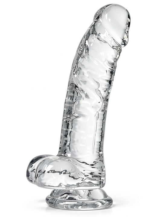 Dildo Realistic cu Striații și Ventuză, Silicon Transparent, TOY338-00