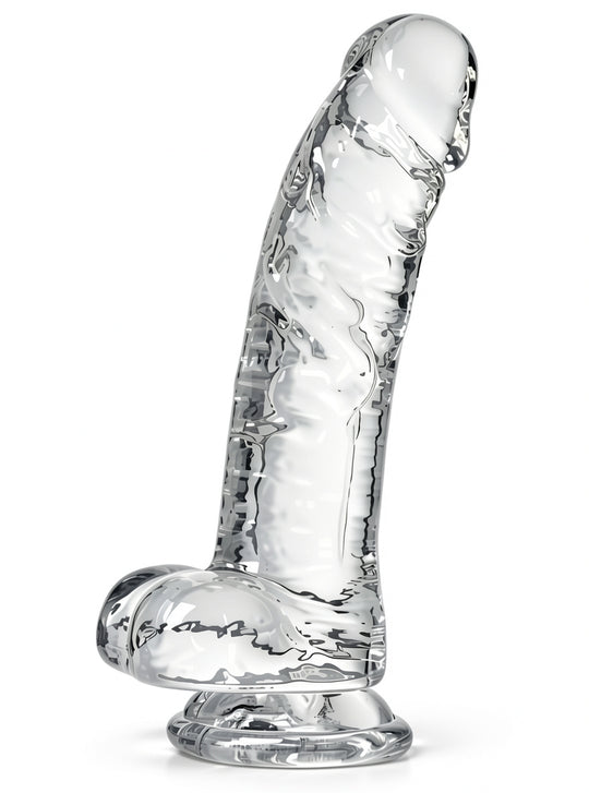 Dildo Realistic cu Striații și Ventuză, Silicon Transparent, TOY338-00
