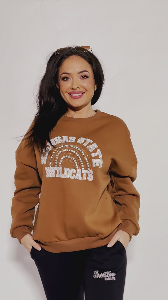 Rolling maro din bumbac accesorizat strasuri si inscriptionat cu KANSAS STATE WILDCATS N883-8