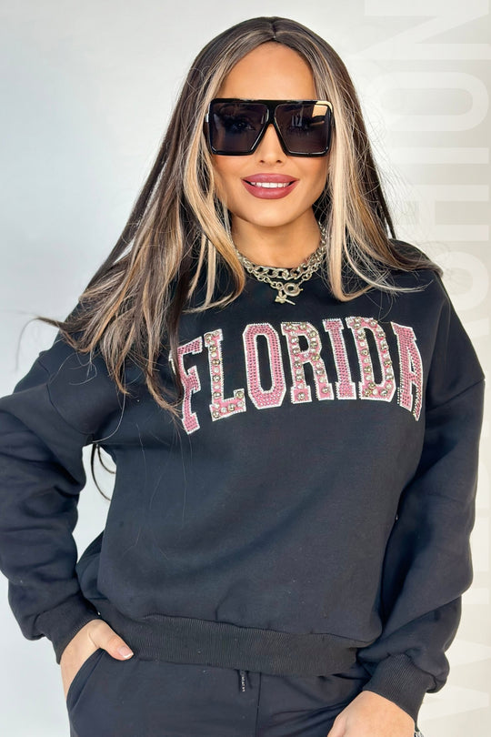 Rolling negru din bumbac cu imprimeu FLORIDA accesorizat cu strasuri N881-1