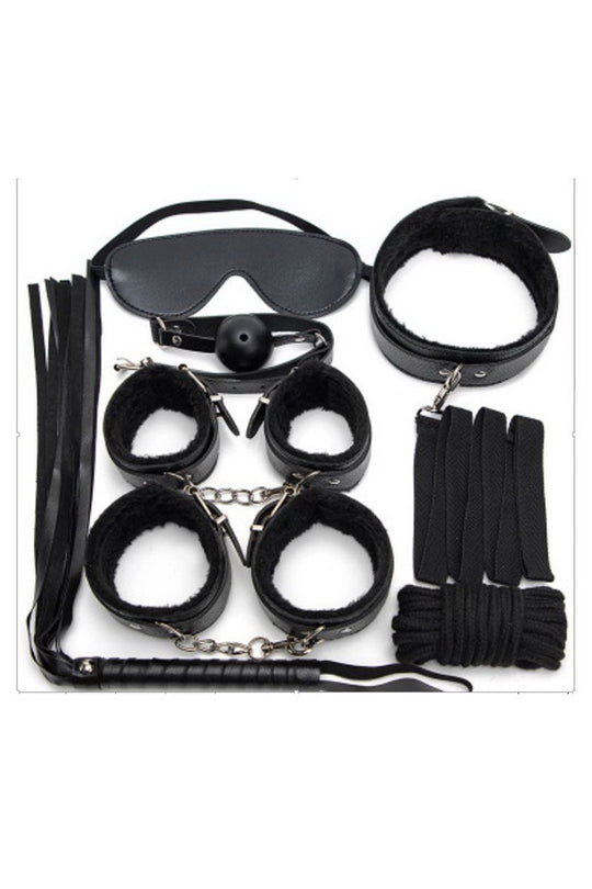Set fetish 8 piese din piele ecologica captusita, Universala, Negru, TOY40-1