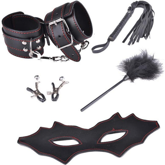 Set 5 piese accesorii fetish din piele ecologica, Negru, TOY73-1