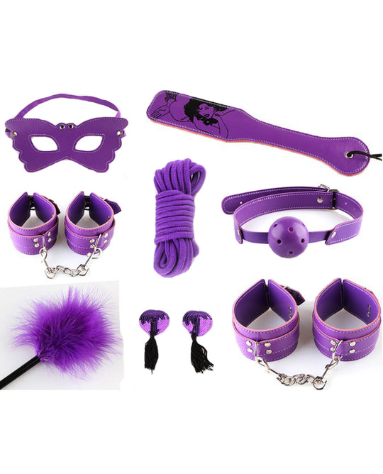 Set fetish/BDSM 8 piese din piele ecologica, Violet, TOY74A-10
