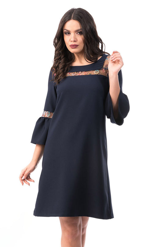 Rochie bleumarin, eleganta, cu maneci tip clopot V564-44